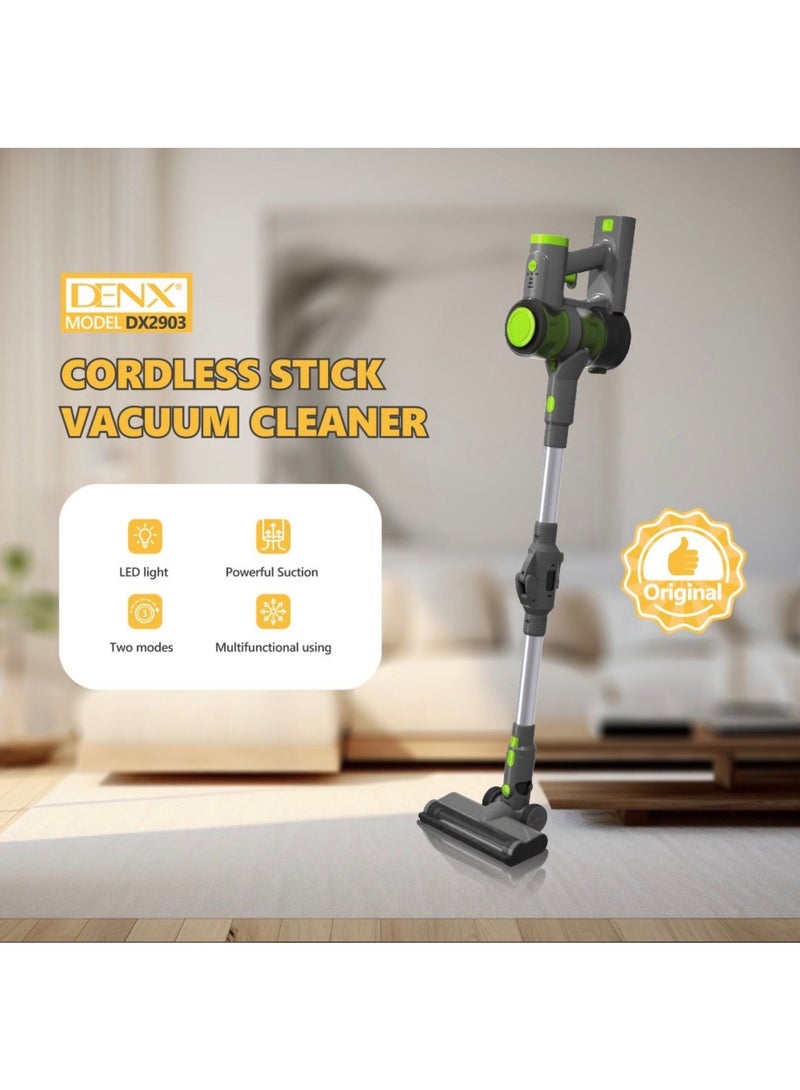 دينكس مكنسة كهربائية عمودية لاسلكية DENX DX2903 – قوة شفط عالية، إضاءة LED، وضعان للتنظيف، خفيفة الوزن ومتعددة الاستخدامات - Image 2